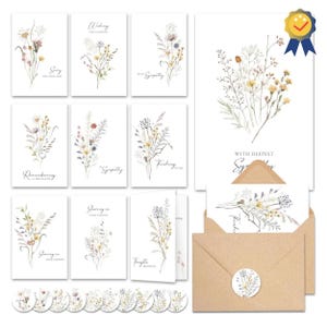 20pcs Wildflower Sympathy Card Set – Condolences, Blank Floral Meaning Message Greeting Cards with Envelopes