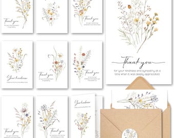 Tarjetas florales de agradecimiento para funerales: papelería conmemorativa de condolencias - Juego de 20