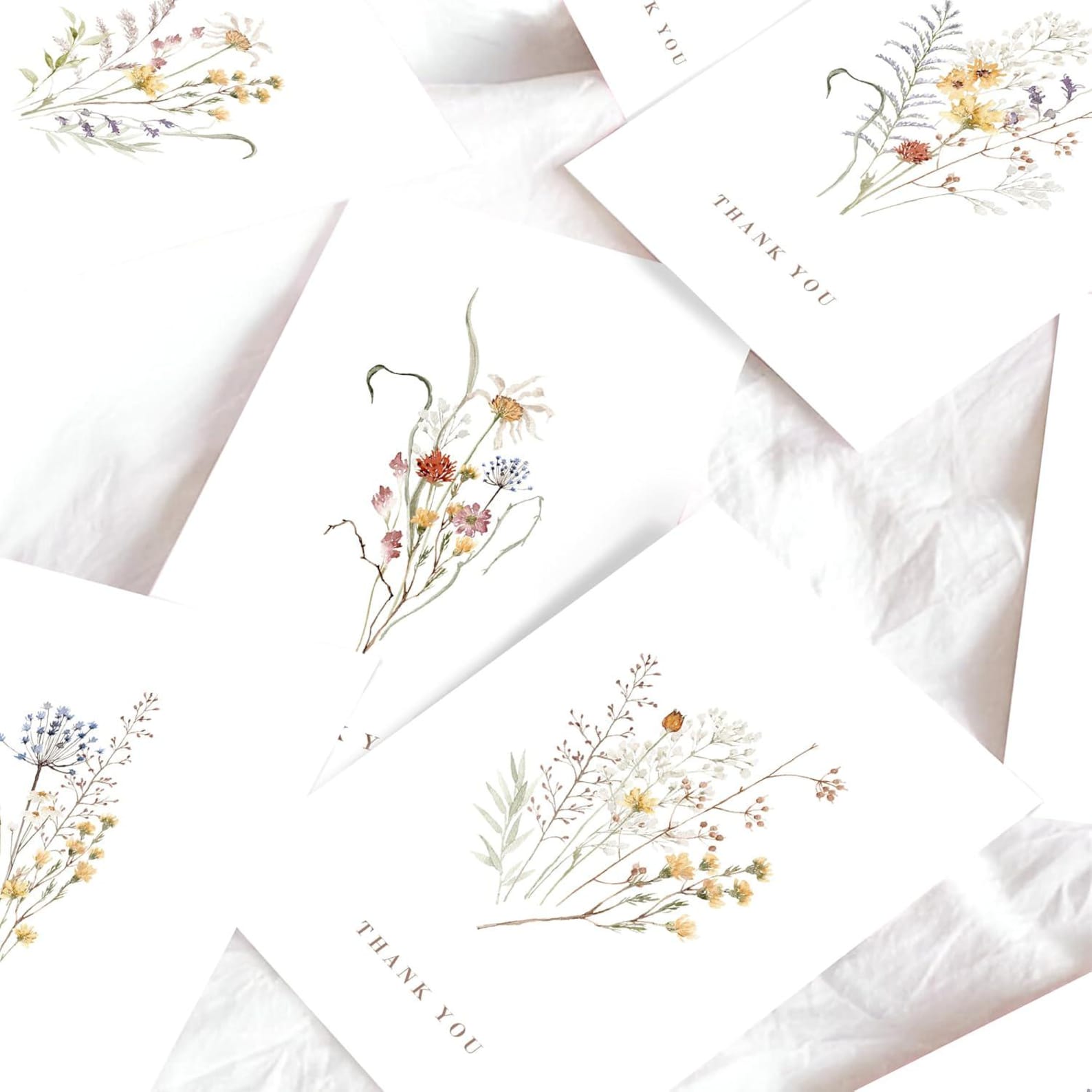 50pcs Wildflower Thank You Cards – Greenery Floral Design With ...