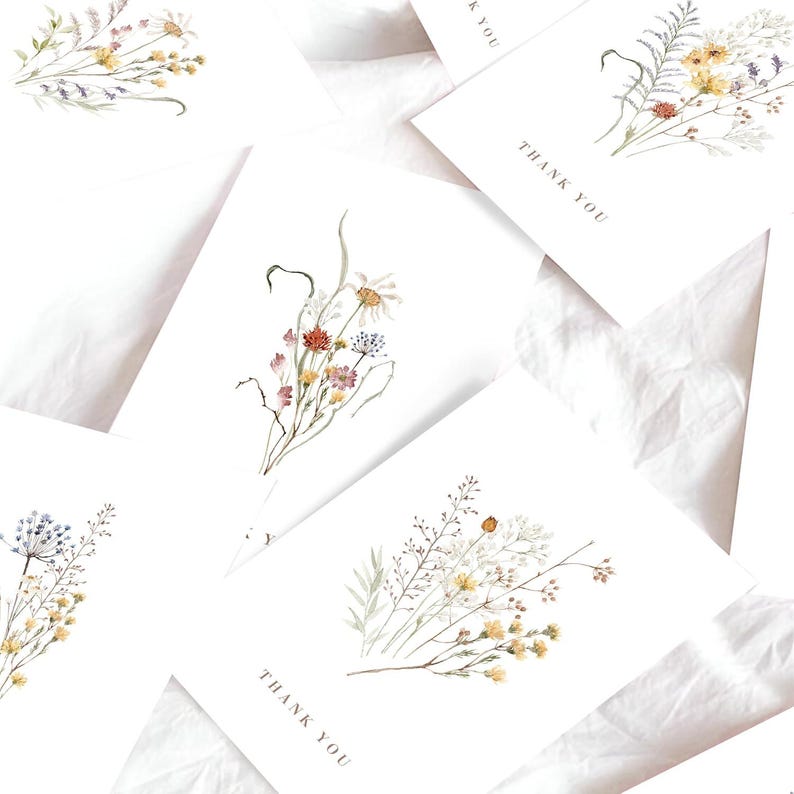 50pcs Wildflower Thank You Cards – Greenery Floral Design With ...
