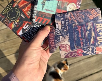 Vintage Rock Band Koozie | Reusable Can Cooler (Printed Fabric)