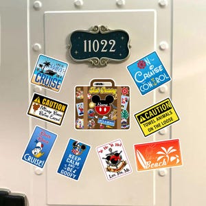 Mickey and Friends Sign Suitcase Disney Cruise Magnet, Personalized Disney Family Cruise Ship Stateroom Door Magnet, Disney Wish Dream Magic