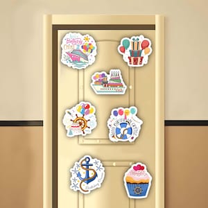Personalized Birthday Cruise Magnet, Birthday Cake Balloons Inspired Cruise Door Magnet, Birthday Decoration, Birthday Boy, Birthday Girl