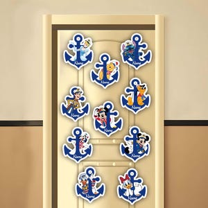 Personalized Disney Cruise Anchor All Characters Magnet, Mickey and Friends Family Cruise Inspired Magnets For Cruise Ship Stateroom Door