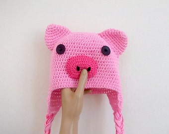 Pig hat or Owl hats-Crochet Baby  Cotton Hat  - for Baby or Toddler-Baby Girl or boy Hat-Your choice of color