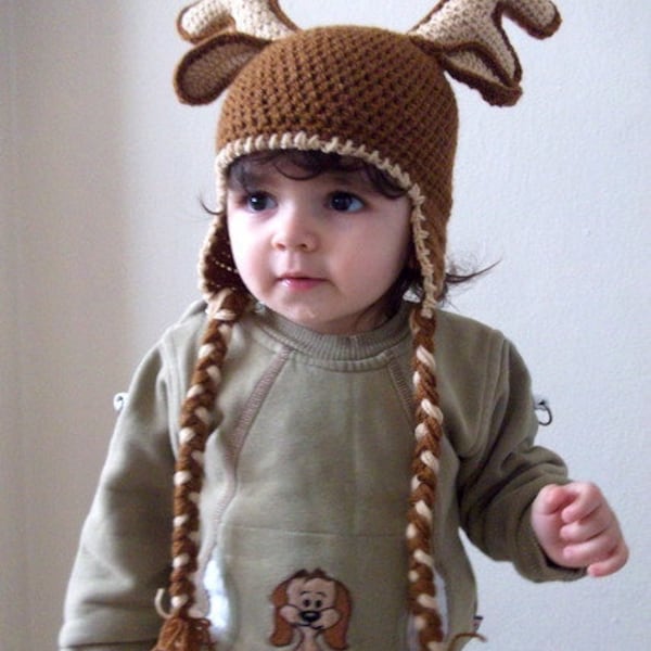 Reindeer Hat with Ear Flaps - Photography Prop - for newborn and children-boy halloween costume