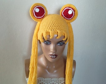 Sailor moon inspired crochet wig ,Yellow Wig,disney princess wig,Baby Girl Halloween Costume sailor moon crochet wig