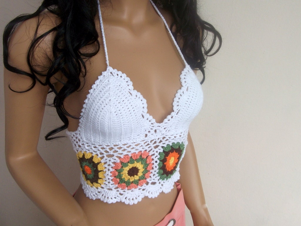 White Sexy crochet tank top-bustier-Lace blouse-crochet summer | Etsy