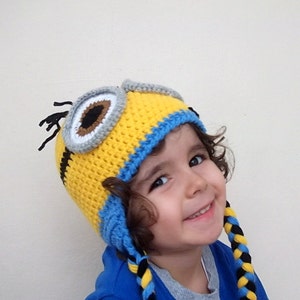 Minion Hats -Earflap minion hat-Crochet Minion Hat-halloween costume-twins-adult-two eyes- for Baby or Toddler-baby halloween outfits