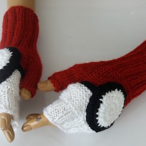 Knitting Pokeball Gloves,Knitted gloves,White and Red Fingerless,Pokemon Go Fans,Red,White,Black Fingerless Gloves image 1