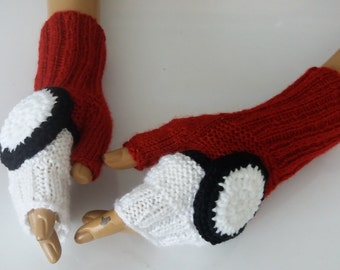 Knitting Pokeball Gloves,Knitted gloves,White and Red Fingerless,Pokemon Go Fans,Red,White,Black Fingerless Gloves