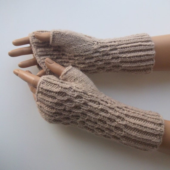 Beige Fingerless Gloves Etsy