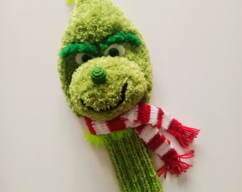 Crochet Grinch style headcover,Grinch Golf Club Cover,golf clup cover or knit Puppet,Personalized,hand puppet or Golf Sock