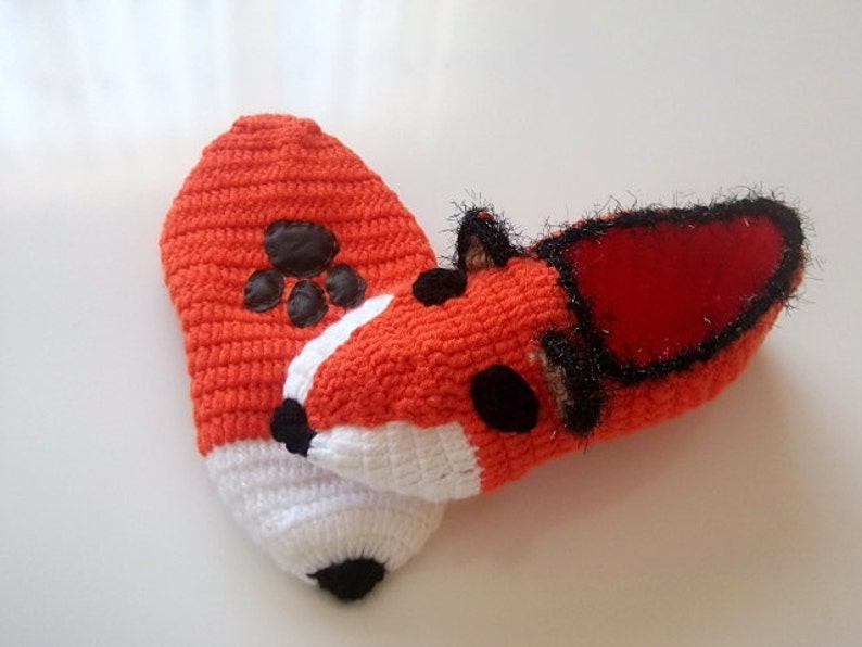 Fox Slippers-Foxy-Home Slippers-women, men, children, teens,renard,Winter Warm Unisex Funny Chunky Crochet Fox-Fathers Day image 3