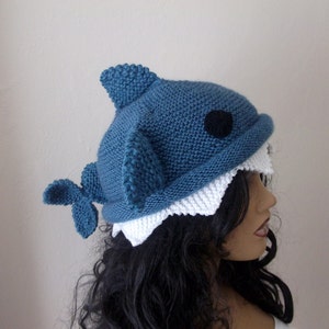 Indigo color Knit Shark hat-for  adult size