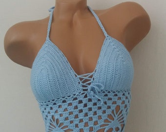 Crochet Skull Halter Top,Sexy womens Crochet Skull Bikini top and,Sexy Crochet gothic clothing