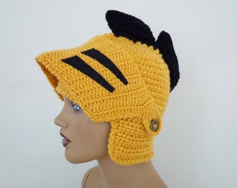 Crochet UCF Knight Hat-Knight Hat with Movable and Detachable Face Mask-for fantasy and adventure play-Medieval knight helmet hat