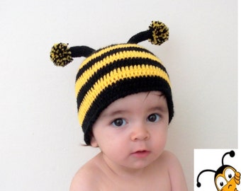 Crochet Bumblebee Hat-for photographers, photo prop for newborns -Newborn Baby Bumble Bee Spring Hat Infant Size Boutique Style