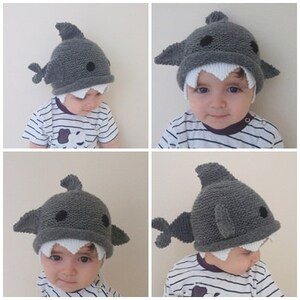 Shark hat Knitting Baby Hat for Baby or Toddler-Size 6-12 months-Dark gray baby hat-boy halloween costume image 2