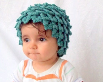 Cotton Crocodile Stitch Oil Green Baby Hat - for Baby or Toddler-Baby Girl or Boy Hat-Leaf Hat