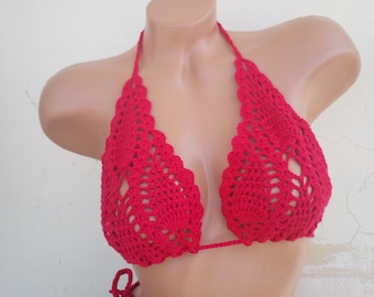 Crochet Bikini,crochet crop top,Hand crochet lace string bikini top,festival top,hippy,crop top,swimwear lace Bra,sun bikini,choose color