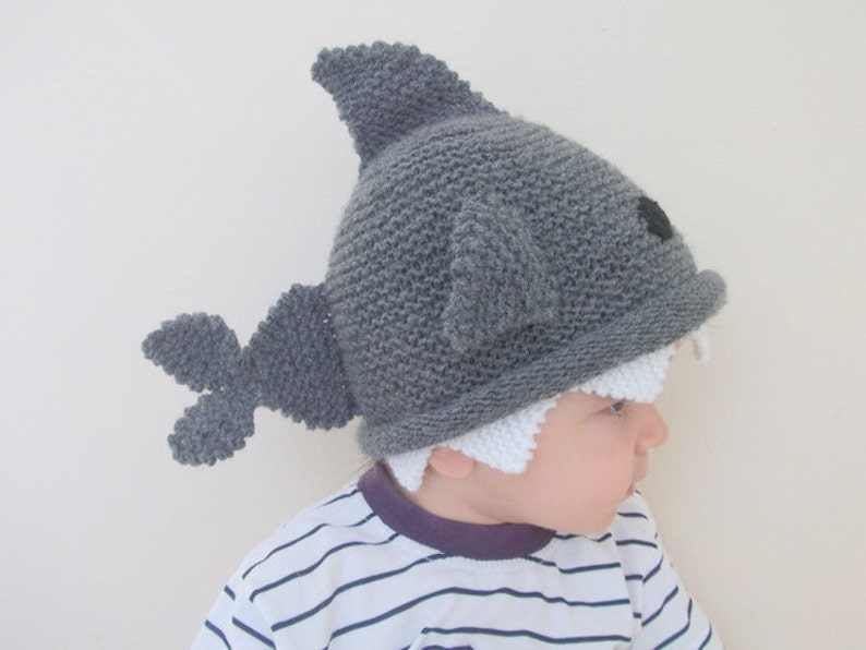 Shark hat Knitting Baby Hat for Baby or Toddler-Size 6-12 months-Dark gray baby hat-boy halloween costume image 3