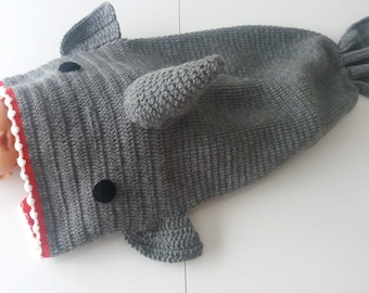 Shark Amigurumi Snuggle Blanket-Baby Cocoon Crochet Pattern-Baby Sleep Sack Crochet-Baby Sleep Cocoon-Shark