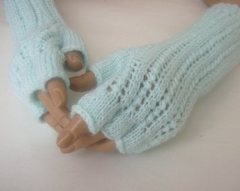 Mint Half Finger Gloves-Fingerless Gloves, Arm Warmers-Ready to ship-