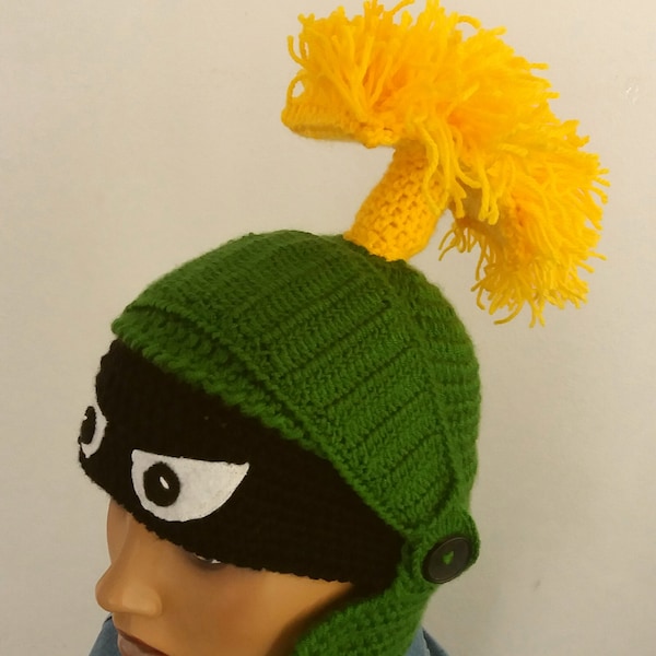 Marvin the Martian inspired Crochet Hat-Crochet marvin the martian  hat- Toddlers Children Boys-Earflap Hat-hand knit-MADE TO ORDER