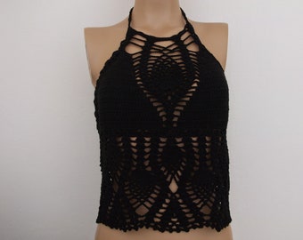 Crochet top,Choose color,bandeau top,beach wear,festival top,hippy top,crop top,Crochet Hippie,Fringe Top,Halter neck bralet top,clothing