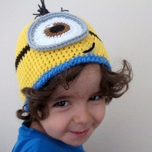 Minion Hats -Crochet Baby Yellow Minion Hat-halloween costume-twins-adult-One Eyed Minion hat- for Baby or Toddler-baby halloween outfits