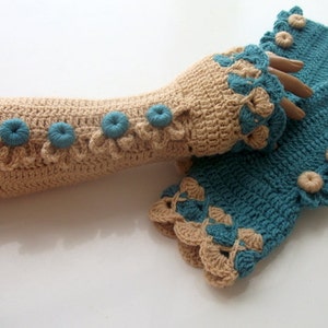 Oil Green and Camel Color Crochet Fingerless Gloves/oil-green button/Fingerless-Victorian gloves image 1