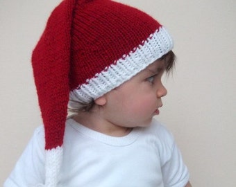 Baby Santa Hat -Christmas Newborn Hat,Photo Prop, Knitting  Baby Hat in Red and White