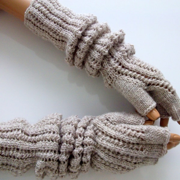 Oatmeal Colored  Half Finger- Fingerless Gloves-Length:17 "-Extra Long