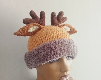 crochet deer hat,deer beanie, Christmas hat,Reindeer Hat,Photography Prop,for newborn and children,boy halloween costume