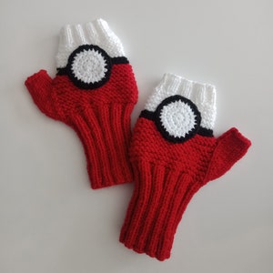 Knitting Pokeball Gloves,Knitted gloves,White and Red Fingerless,Pokemon Go Fans,Red,White,Black Fingerless Gloves image 7