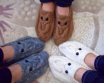 Knitting Owl slippers-Crochet slippers,booties,choose color