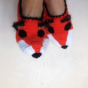 Fox Slippers-Foxy-Home Slippers-women, men, children, teens,renard,Winter Warm Unisex Funny Chunky Crochet Fox-Fathers Day image 1