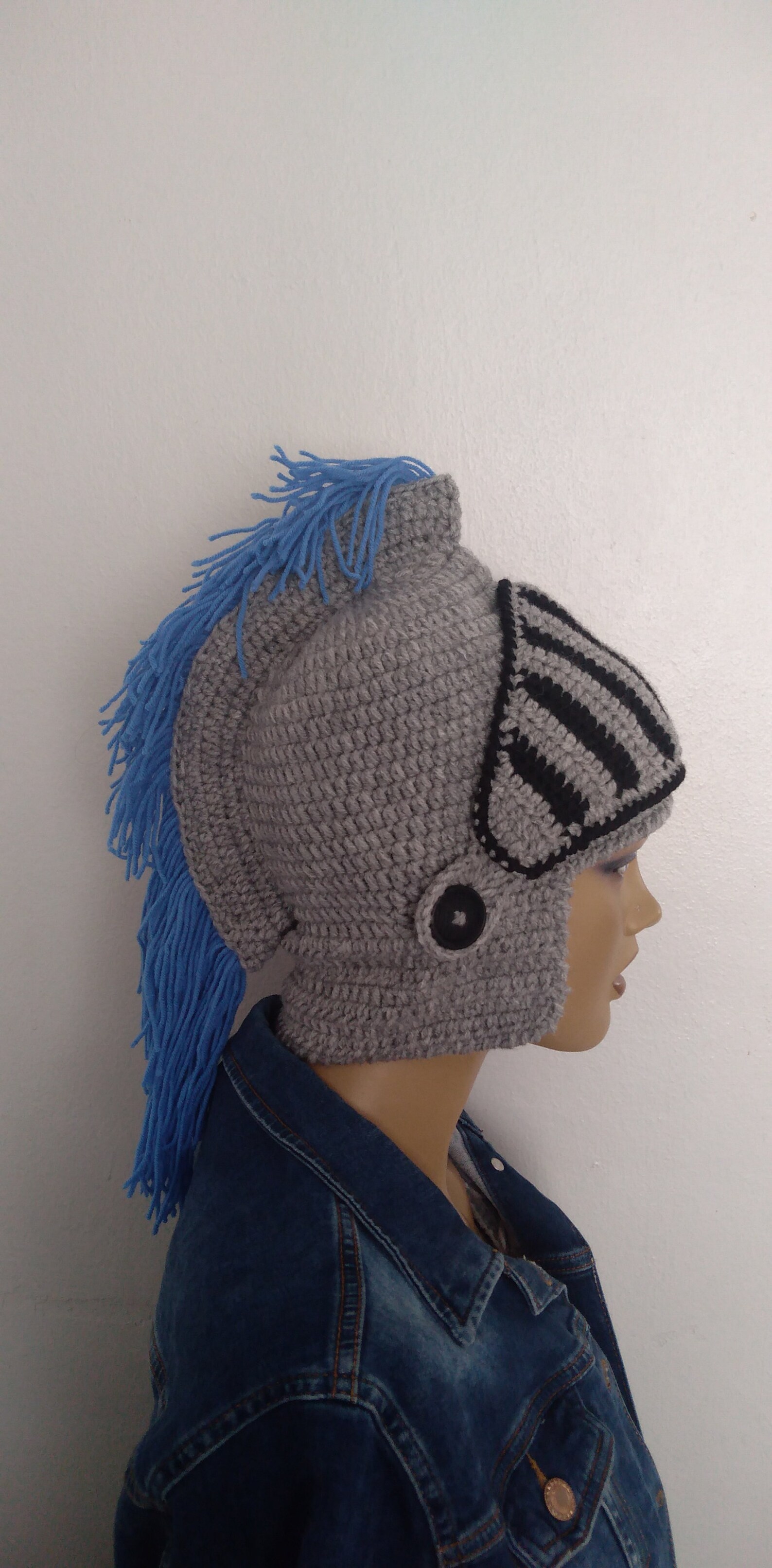 Crochet Knight Hat With Fringe gladiatormedieval Knight Etsy