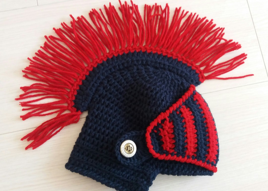 Crochet Knight Hat With Fringe gladiatormedieval Knight Helmet Hat