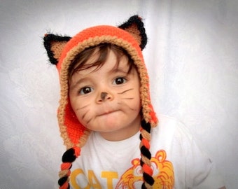 Fox Hat -Crochet Baby Hat-Fox Hat with Earflaps - renard-for Baby or Toddler-baby halloween outfits