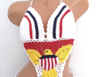 Crochet swimwear,Handmade Crochet monokini,US Virgin Islands flag,Crochet one piece swimsuit