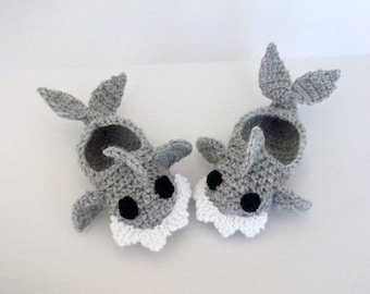 Crochet Baby Shark slippers, house shoes-Crochet Baby Booties-for Baby or Toddler-Gray baby booties-newborn crochet boy slippers-animal