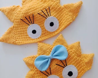 Crochet  yellow hat,Lisa or Maggie hat, Hand crochet Lisa Simpson inspired yellow hat