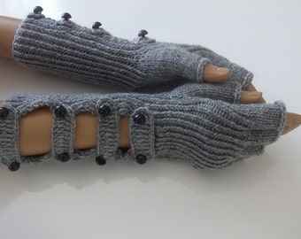 Gray gloves with buttons-Half Finger Gloves With a buttons