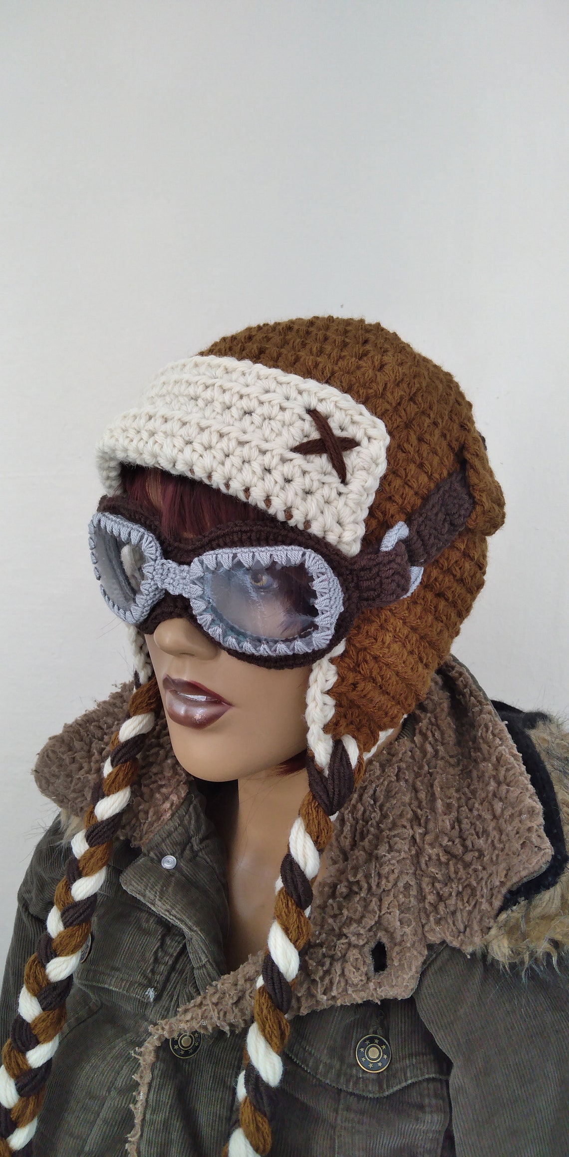 Crochet Aviator Hat Set with Goggles tan and beigePhoto Etsy