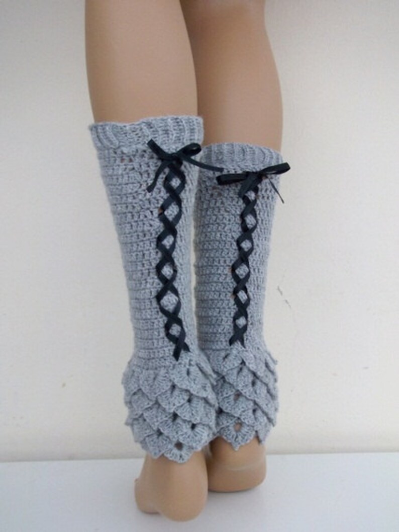 Crochet Gray Leg Warmers Crocodile Stitch Legwarmers Etsy