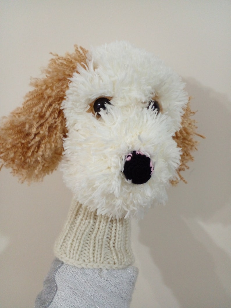 Bespoke Crochet Dog Golf Club,Cavachon dog club driver Head Covers,labradoodle dog golf cover or hand puppet,poodle dog puppet,Golf Sock image 5