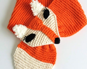 Hand Knit FOX Scarf /Knit Fox Scarf /neck warmer for Kids or Audlt//hand knit neck warmers