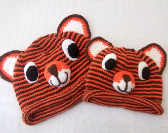 Tiger Hat -Knitting Tiger Hat-father and son tiger hats-boy halloween costume